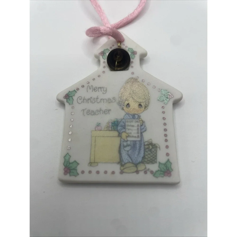 Estate Enesco Precious Moments School House w Metal Bell TO MY TEACHER Christmas